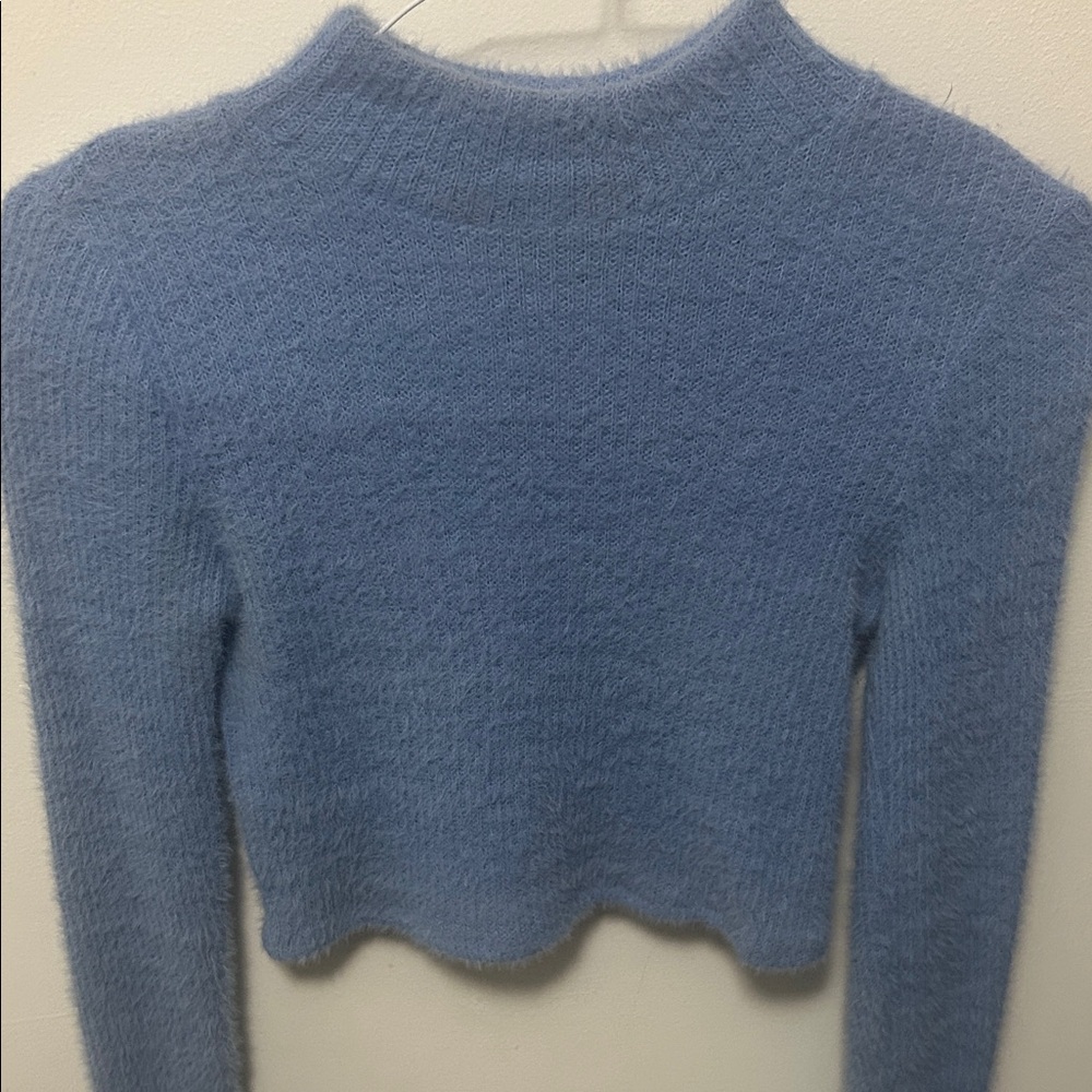 Zara Dusty Blue Fuzzy Turtleneck Sweater - Women